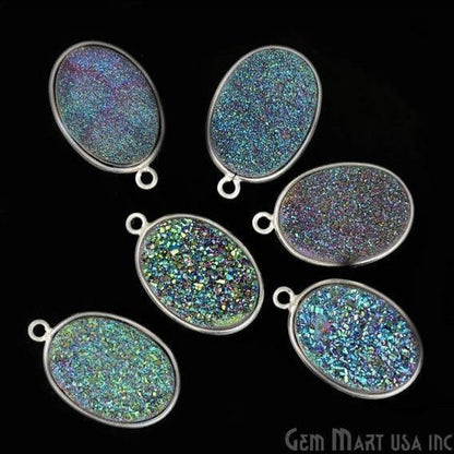 Titanium Druzy 13x18mm Oval Bezel Gemstone Connector (Pick Your Color, Bail, Plating) - GemMartUSA