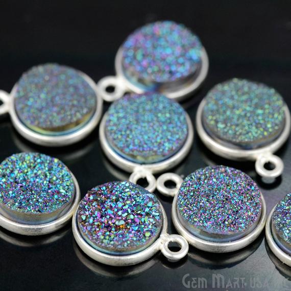 Titanium Druzy 10mm Round Bezel Connector (Pick Color, Bail, Plating) - GemMartUSA