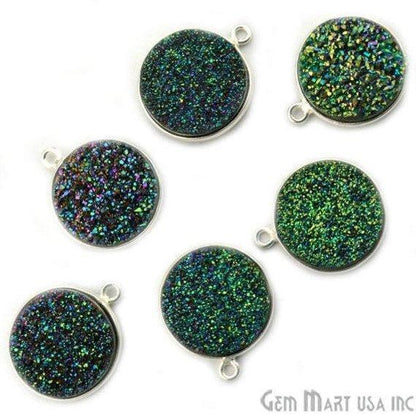 Natural Titanium Druzy 16mm Round Single Bail Silver Gemstone Connector