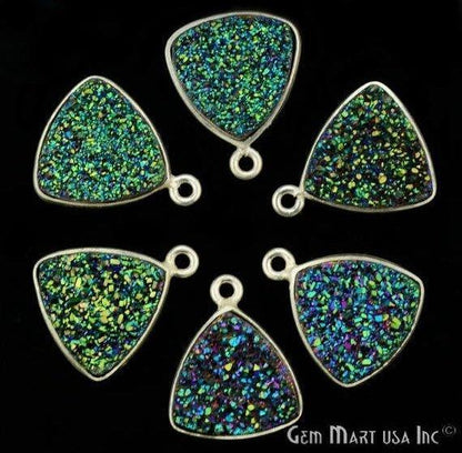 Natural Titanium Druzy 14mm Trillion Silver Plated Single Bail Bezel Gemstone Connector