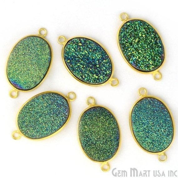 Titanium Druzy 13x18mm Oval Bezel Gemstone Connector (Pick Your Color, Bail, Plating) - GemMartUSA