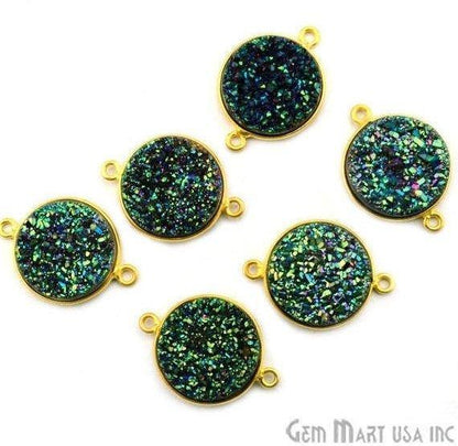 Natural Titanium Druzy 16mm Round Double Bail Gold Gemstone Connector