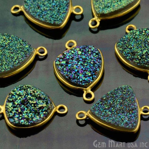 Natural Titanium Druzy 12mm Trillion Gold Plated Double Bail Gemstone Connector