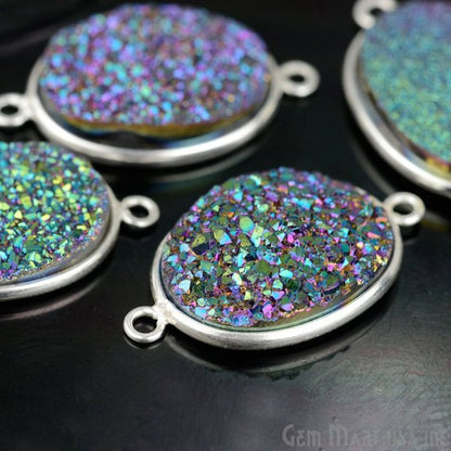 Titanium Druzy 13x18mm Oval Bezel Gemstone Connector (Pick Your Color, Bail, Plating) - GemMartUSA