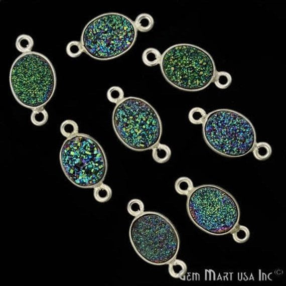 Titanium Druzy 8x10mm Oval Bezel Gemstone Connector (Pick Your Color, Bail, Plating) - GemMartUSA