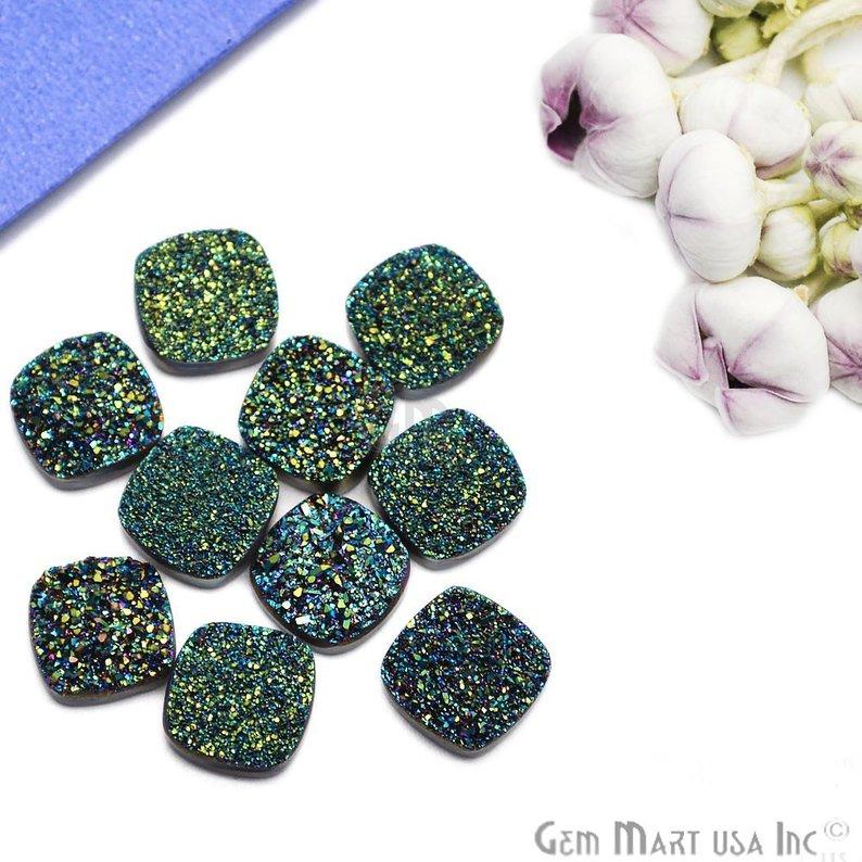 Plain Druzy 12mm Cushion Shape Loose Cabochon (Pick Your Color) - GemMartUSA