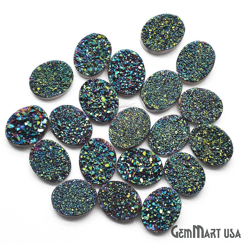 Green Druzy, Druzy Cabochon, 8x10mm Oval Shape Loose Druzy Stone - GemMartUSA