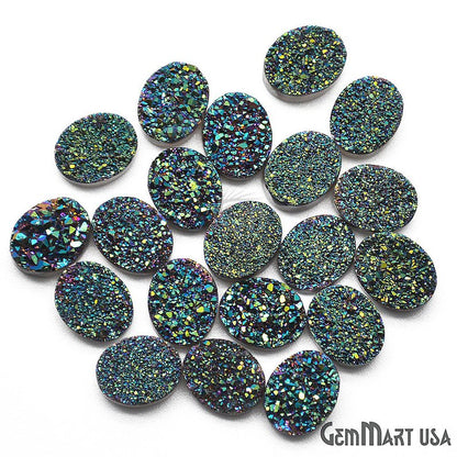 Green Druzy, Druzy Cabochon, 8x10mm Oval Shape Loose Druzy Stone - GemMartUSA