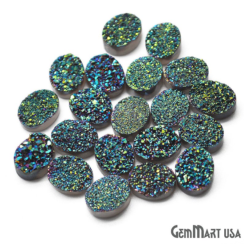 Green Druzy, Druzy Cabochon, 8x10mm Oval Shape Loose Druzy Stone - GemMartUSA