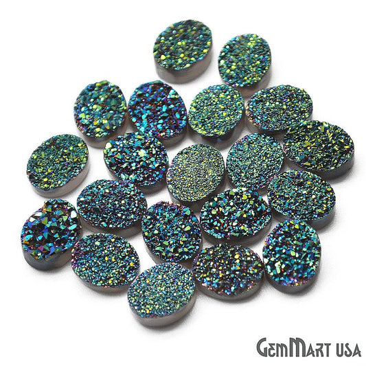 Green Druzy, Druzy Cabochon, 8x10mm Oval Shape Loose Druzy Stone - GemMartUSA