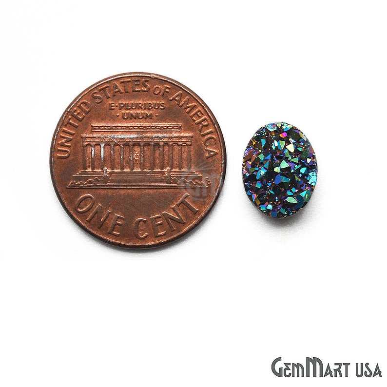 Green Druzy, Druzy Cabochon, 8x10mm Oval Shape Loose Druzy Stone - GemMartUSA