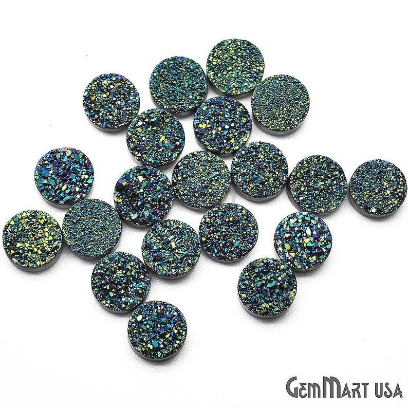 Plain Druzy 10mm Round Shape Loose Cabochon (Pick Your Color) - GemMartUSA