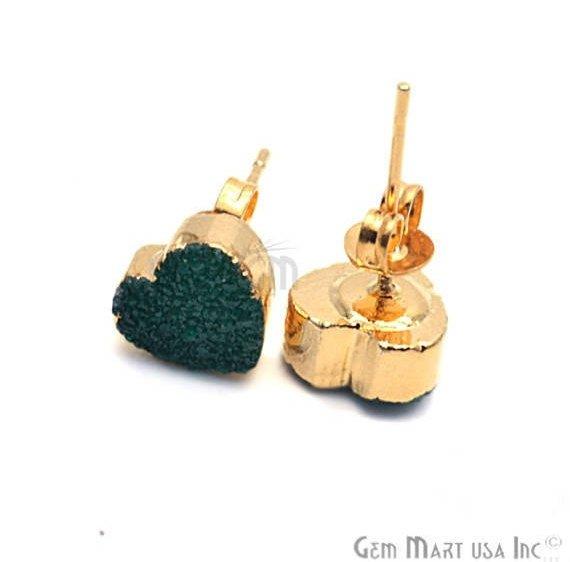 Heart Shape 8mm Gold Plated Druzy Stud Earrings (Pick your Gemstone) (90017-1) - GemMartUSA