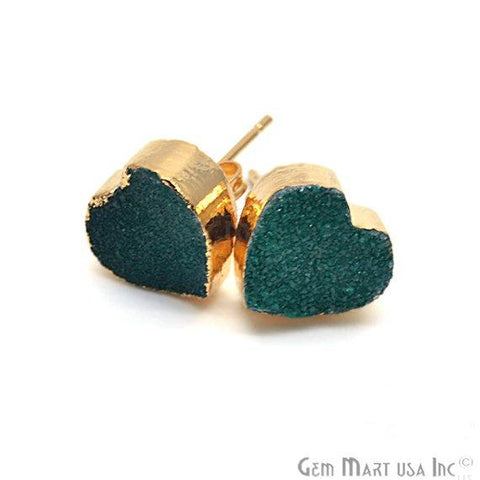 Druzy 10mm Heart Gold Edged Stud Earring 1 Pair (Pick Your Color) - GemMartUSA