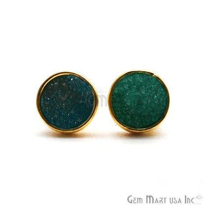 Round Shape 6mm Gold Plated Druzy Stud Earrings (Pick your Gemstone) (90021-1) - GemMartUSA