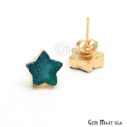 Star Shape 10mm Gold Plated Druzy Stud Earrings (Pick your Gemstone) (90030-1) - GemMartUSA