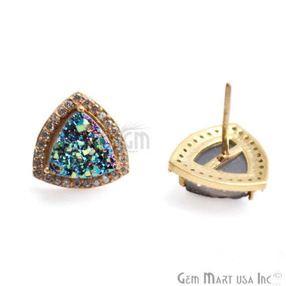 Trillion Shape 8mm Gold Plated Cubic Zircon Druzy Stud Earrings (Pick your Gemstone) (90035-2) - GemMartUSA