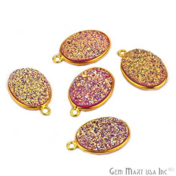 Titanium Druzy 12x16mm Oval Gold Plated Single Bail Gemstone Connector