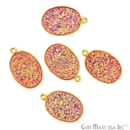 Titanium Druzy 13x18mm Oval Bezel Gemstone Connector (Pick Your Color, Bail, Plating) - GemMartUSA