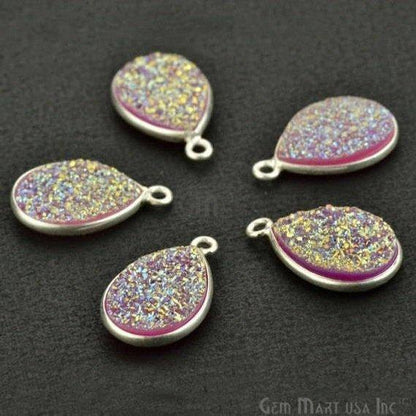 Titanium Druzy 10x14mm Pears Silver Single Bail Bezel Gemstone Connector