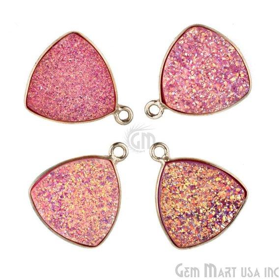 Natural Titanium Druzy 14mm Trillion Silver Plated Single Bail Bezel Gemstone Connector