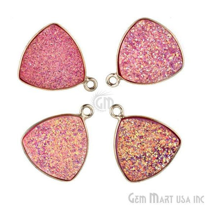 Natural Titanium Druzy 14mm Trillion Silver Plated Single Bail Bezel Gemstone Connector