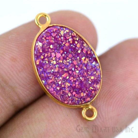 Titanium Druzy 13x18mm Oval Bezel Gemstone Connector (Pick Your Color, Bail, Plating) - GemMartUSA