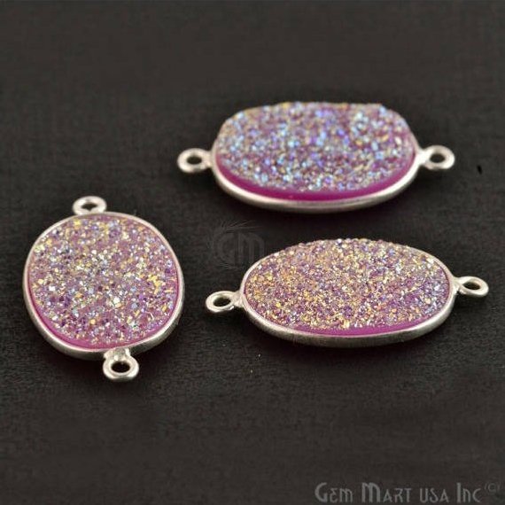 Titanium Druzy 13x18mm Oval Bezel Gemstone Connector (Pick Your Color, Bail, Plating) - GemMartUSA