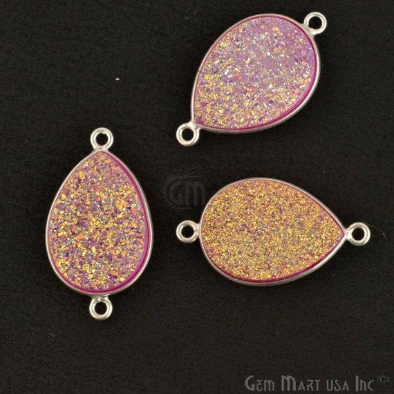 Titanium Druzy 13x18mm Pears Silver Double Bail Bezel Gemstone Connector