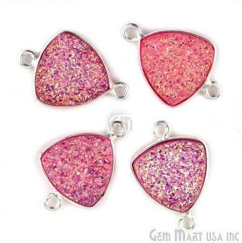 Natural Titanium Druzy 12mm Trillion Silver Plated Double Bail Gemstone Connector