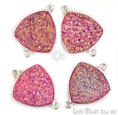 Natural Titanium Druzy 16mm Trillion Silver Plated Double Bail Gemstone Connector