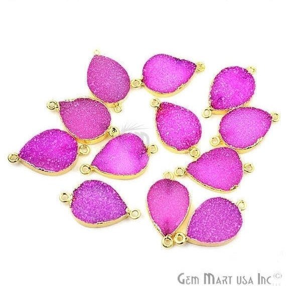 Gold Electroplated Druzy 15x20mm Pears Druzy Gemstone Connector (Pick Your Color, Bail) - GemMartUSA