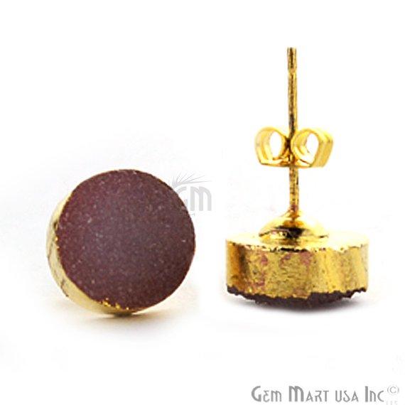 Round Shape 12mm Gold Plated Druzy Stud Earrings (Pick your Gemstone) (90012-2) - GemMartUSA