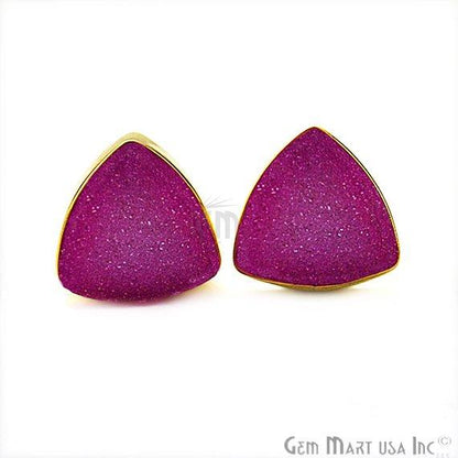 Trillion Shape 10mm Gold Plated Druzy Stud Earrings (Pick your Gemstone) - GemMartUSA