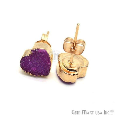 Heart Shape 8mm Gold Plated Druzy Stud Earrings (Pick your Gemstone) (90017-1) - GemMartUSA