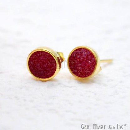 Round Shape 6mm Gold Plated Druzy Stud Earrings (Pick your Gemstone) (90021-1) - GemMartUSA