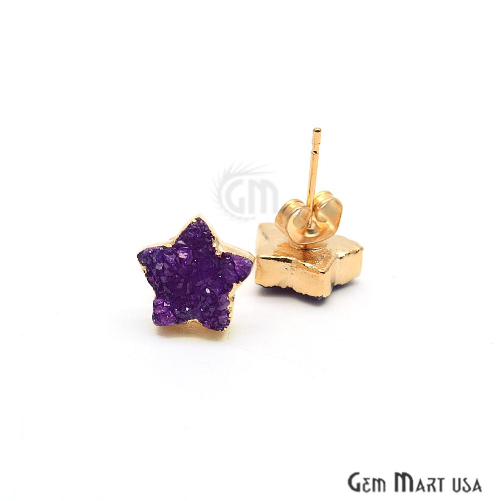 Star Shape 10mm Gold Plated Druzy Stud Earrings (Pick your Gemstone) (90030-1) - GemMartUSA