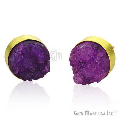 Handmade Rough Studs Druzy Bezel Setting Oval 15mm Gold Plated Stud Earring (90003-1) - GemMartUSA