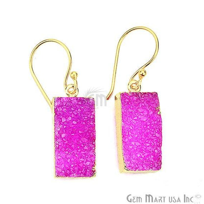 Druzy Gold Electroplated 10x38mm Rectangle Shape Gemstone Dangle Hook Earring Pic Your Color (90145-1) - GemMartUSA