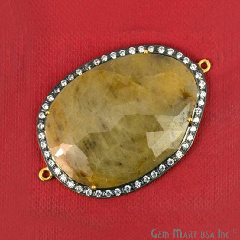 Natural Wonder Sapphire Cubic Zirconia Diamonds 31x47mm Gold Vermeil Over Sterling Silver Connector - GemMartUSA
