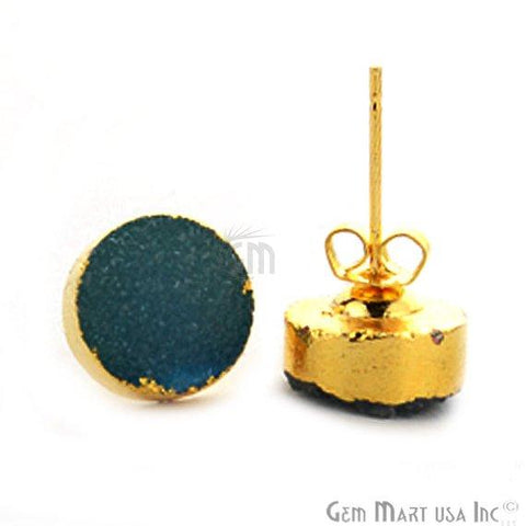 Round Shape 12mm Gold Plated Druzy Stud Earrings (Pick your Gemstone) (90012-2) - GemMartUSA