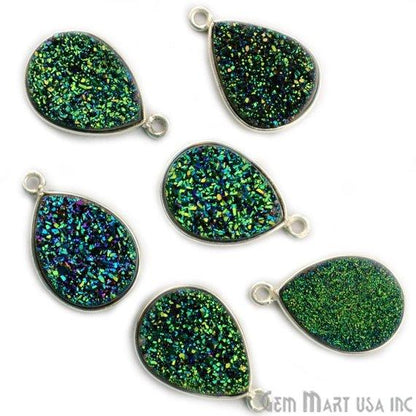 Titanium Druzy 12x16mm Pears Silver Single Bail Gemstone Connector