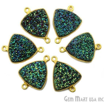 Natural Titanium Druzy 16mm Trillion Gold Plated Double Bail Gemstone Connector