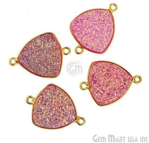 Natural Titanium Druzy 16mm Trillion Gold Plated Double Bail Gemstone Connector