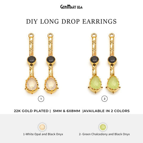 Long Gemstone Gold Plated Earring Connector