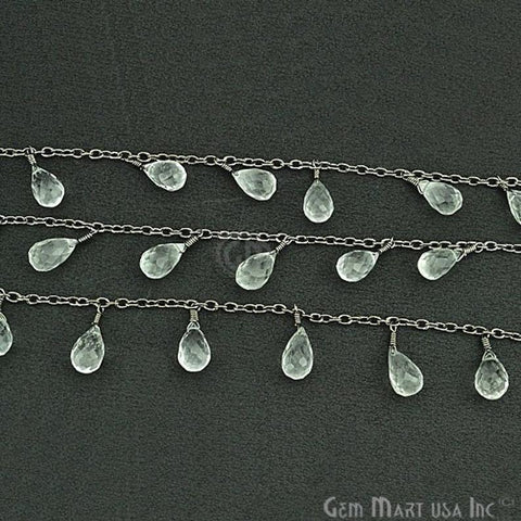Crystal Tear Drops Oxidized Wire Wrapped Briolette Dangle Rosary Chain (762835501103)