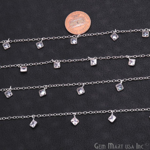 White Zircon Bezel Gold Plated 4mm Continuous Connector Chain