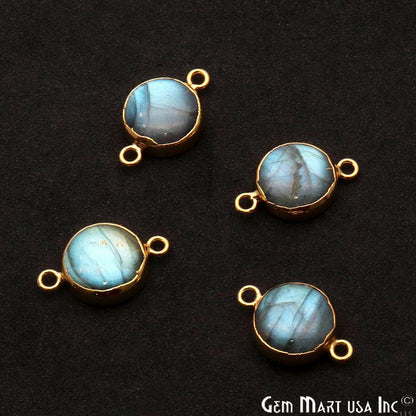 Labradorite Cabochon 20x13mm Round Gold Electroplated Double Bail Gemstone Connector