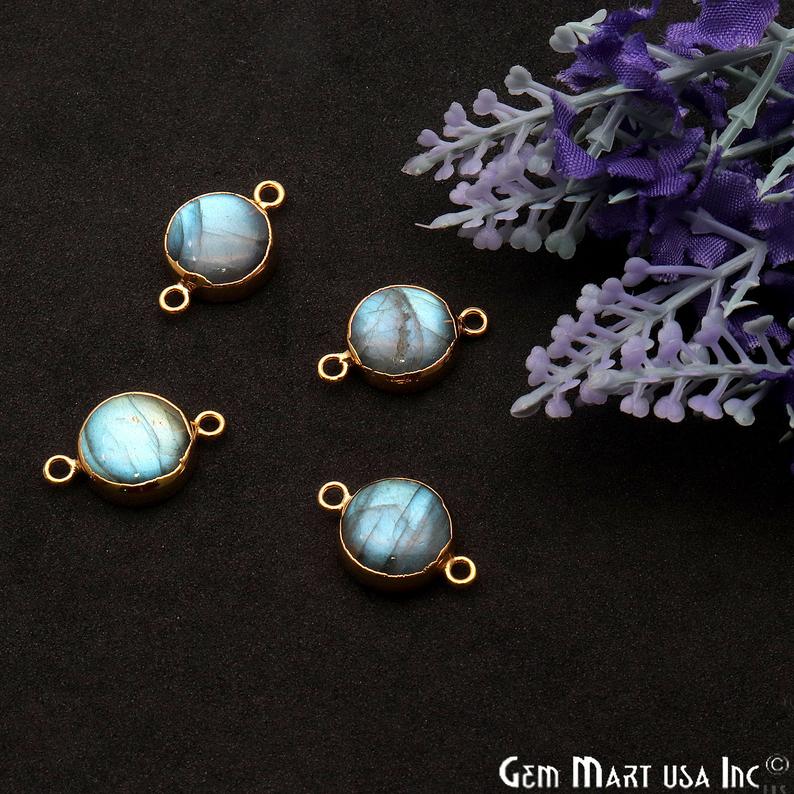 Labradorite Cabochon 20x13mm Round Gold Electroplated Double Bail Gemstone Connector