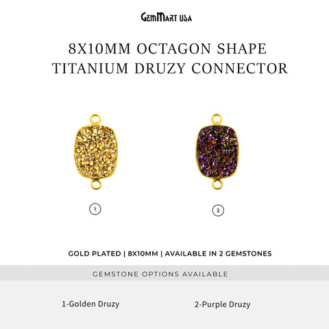 Titanium Druzy 8x10mm Octagon Double Bail Gold Bezel Gemstone Connector